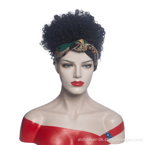 Aishili hot-selling wrap turban hair kinky Afro curly synthetic headband wig for black women